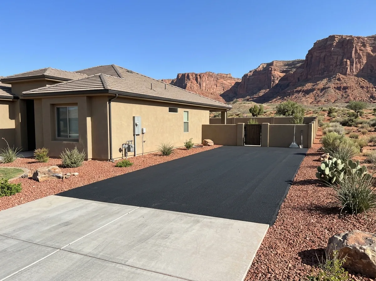 New asphalt RV pad beside a home's driveway